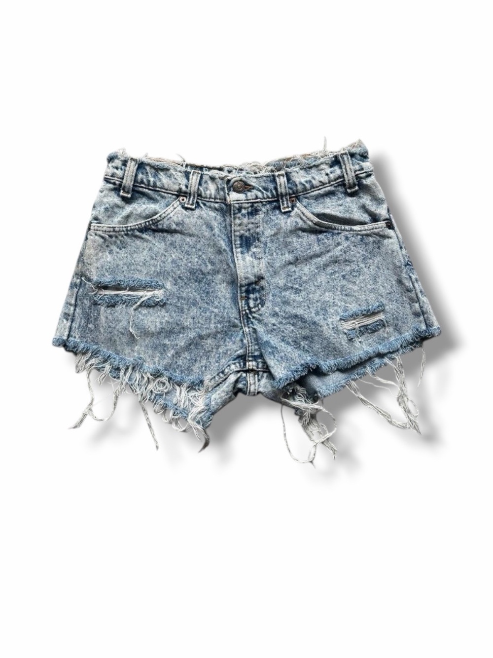 Levi's Light Blue Acid Wash Distressed Denim Shorts Orange tab
